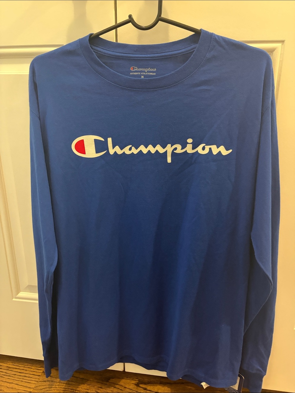 Champion Blue Long Sleeve Script Logo Tee